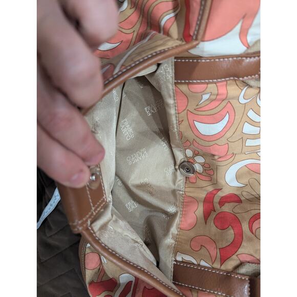 Pretty coral, peach and cream floral print canvas handbag by Franco Sarto - Picture 4 of 7